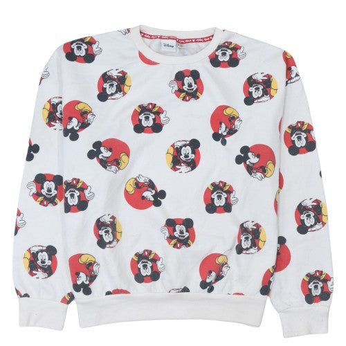Disney Women's White Mickey Mouse Printed Pullover Sweatshirt L
