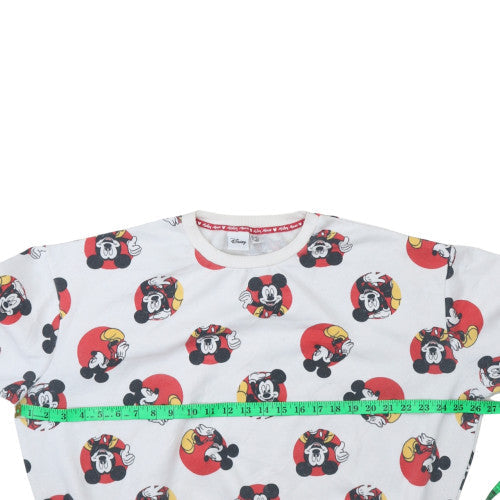 Disney Women's White Mickey Mouse Printed Pullover Sweatshirt L