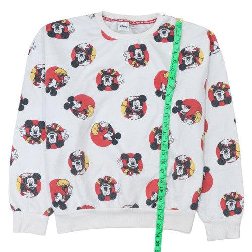 Disney Women's White Mickey Mouse Printed Pullover Sweatshirt L