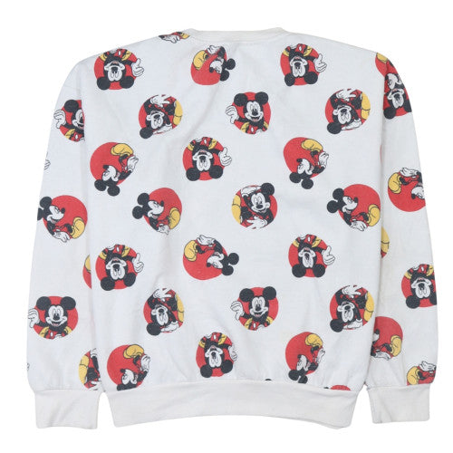 Disney Women's White Mickey Mouse Printed Pullover Sweatshirt L
