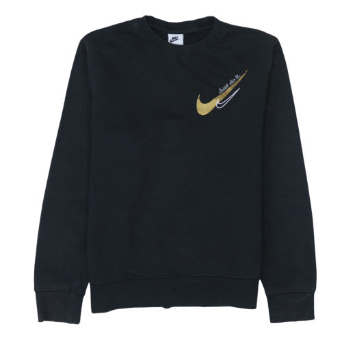Nike Men's Black Crew Neck Pullover Sweatshirt Small Logo Sportswear