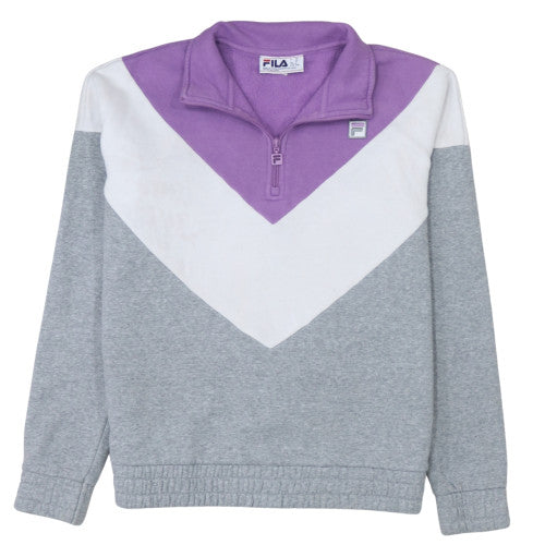 Fila Womens Grey Purple 1/4 Zip Colourblock Sweatshirt Size M