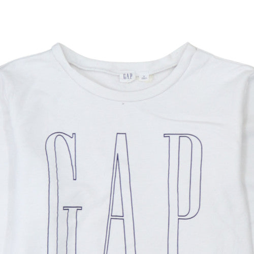 GAP Women White Small Pullover Sweatshirt Crew Neck Logo