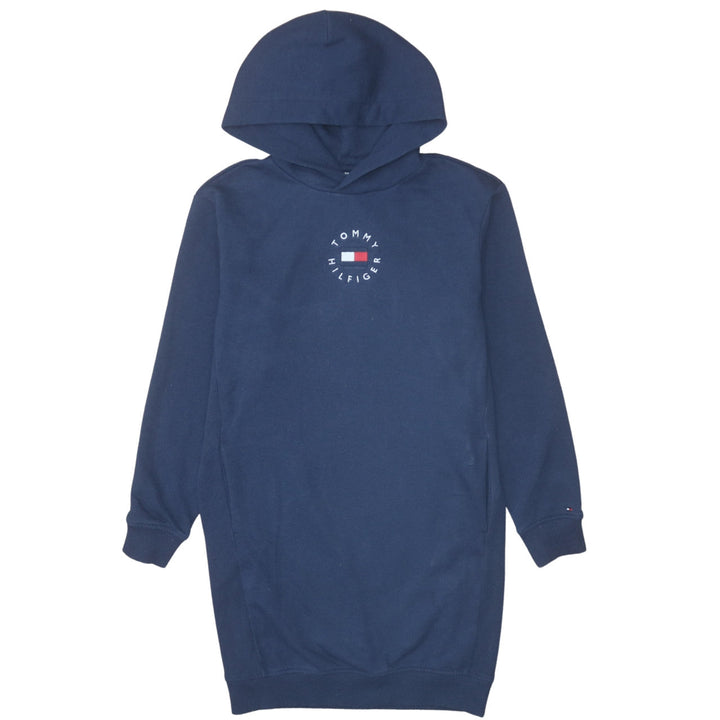 Tommy Hilfiger Girls Navy Blue Hooded Pullover Sweatshirt Dress Size 152 (Age 12)
