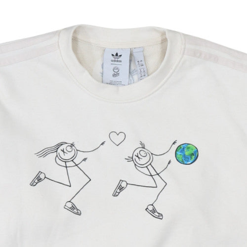 Adidas Women White Crew Neck Pullover Sweatshirt Size 8 Graphic Print