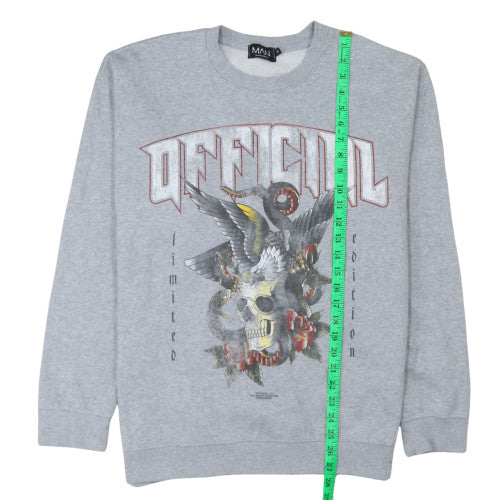 boohooMAN Men's Grey Graphic Skull Eagle Crew Neck Sweatshirt Size S
