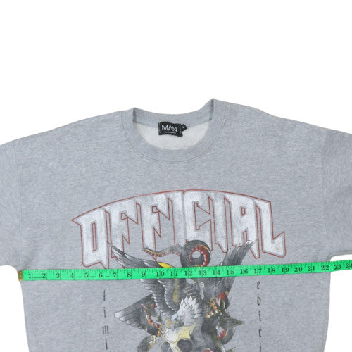 boohooMAN Men's Grey Graphic Skull Eagle Crew Neck Sweatshirt Size S