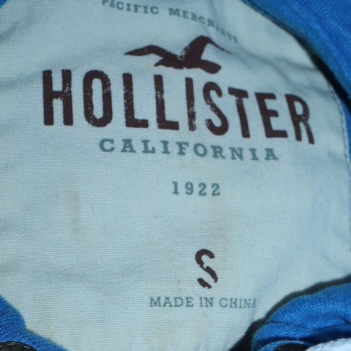 Hollister Men Blue Full Zip Hoodie S Logo Fleece Sweatshirt