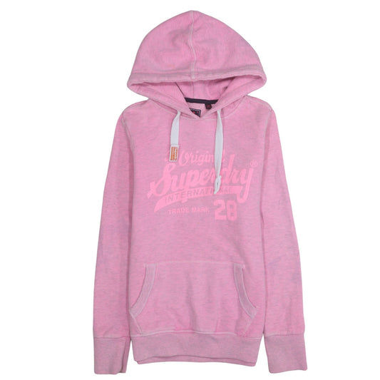 Superdry Women Pink Pullover Hoodie Small Logo Graphic Cotton Blend