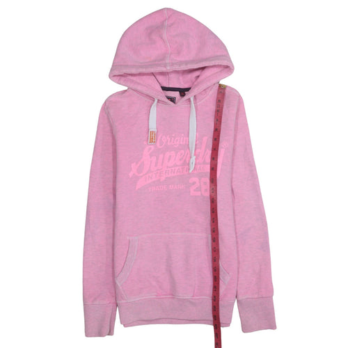 Superdry Women Pink Pullover Hoodie Small Logo Graphic Cotton Blend