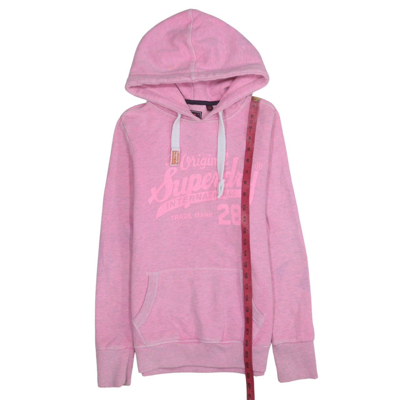 Superdry Women Pink Pullover Hoodie Small Logo Graphic Cotton Blend