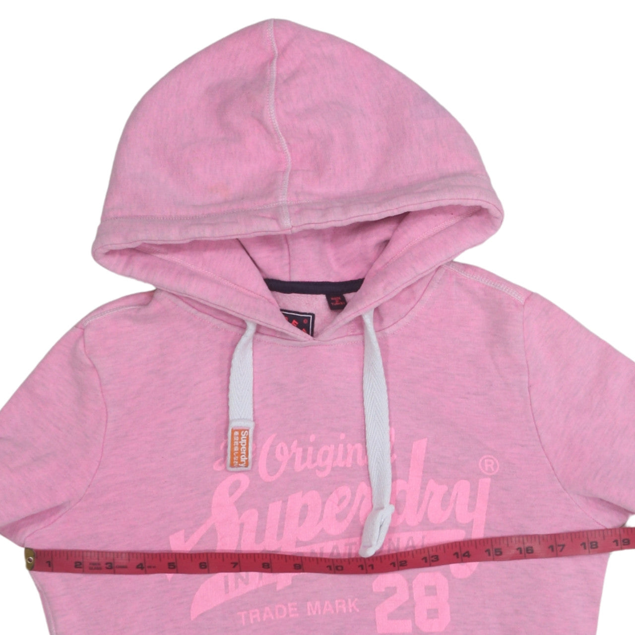Superdry Women Pink Pullover Hoodie Small Logo Graphic Cotton Blend