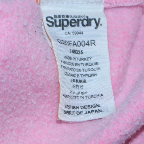 Superdry Women Pink Pullover Hoodie Small Logo Graphic Cotton Blend