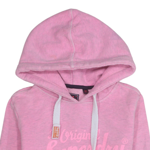 Superdry Women Pink Pullover Hoodie Small Logo Graphic Cotton Blend