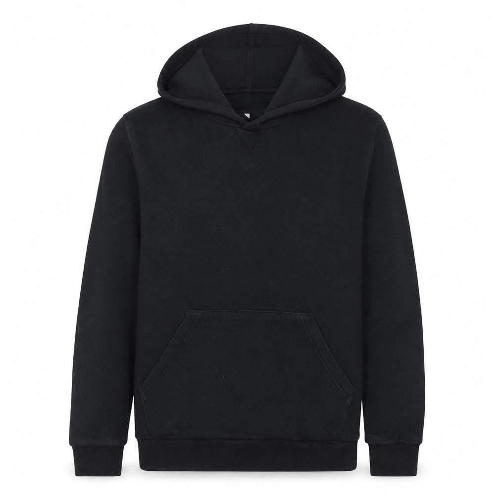 Front view of Adidas boys’ black pullover hoodie fleece sweatshirt 14 years