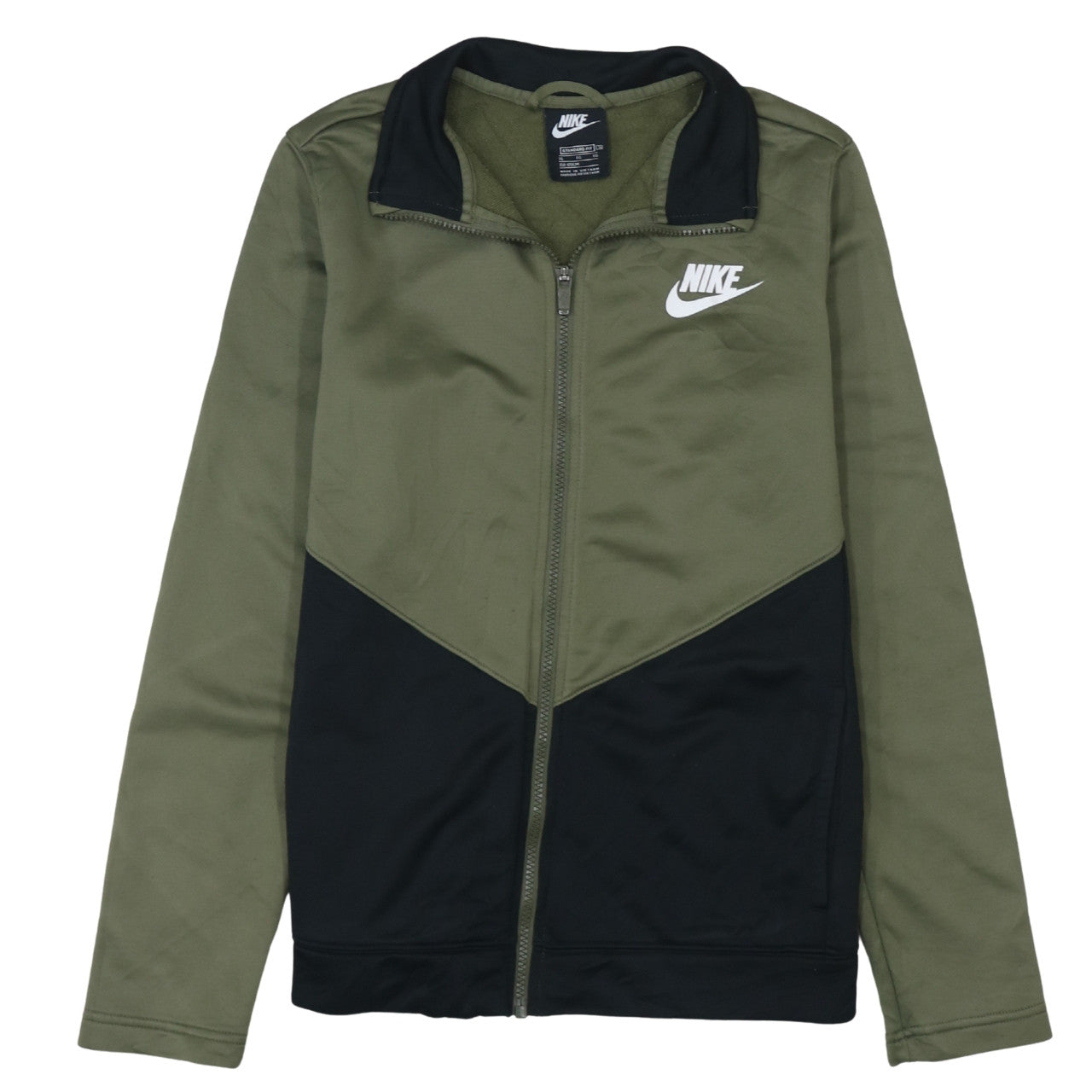 Nike Boys Green Track Jacket XL 158-170cm Zip Up Colourblock Sportswear