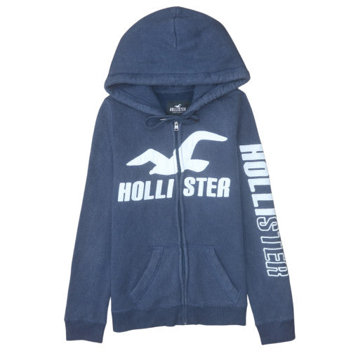 Hollister Men's Blue Full Zip Hoodie Size M Logo Fleece Sweatshirt
