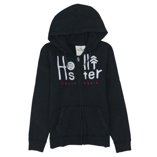 Hollister Men's Black Full Zip Hoodie S Logo Fleece Sweatshirt