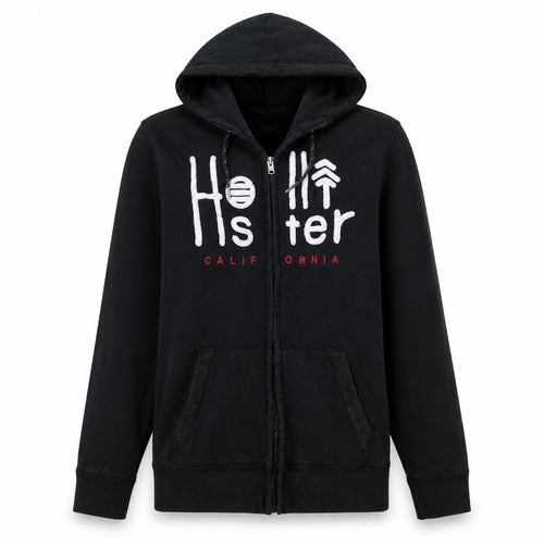 Hollister Men's Black Full Zip Hoodie S Logo Fleece Sweatshirt