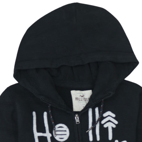 Hollister Men's Black Full Zip Hoodie S Logo Fleece Sweatshirt