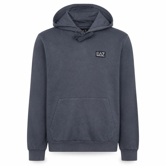 Front view of Emporio Armani EA7 Men's Grey Pullover Hoodie, size L, Regular Fit