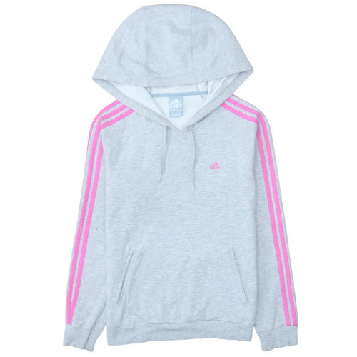 Adidas Womens Grey Hoodie Size 12 Pullover with Pink Stripes