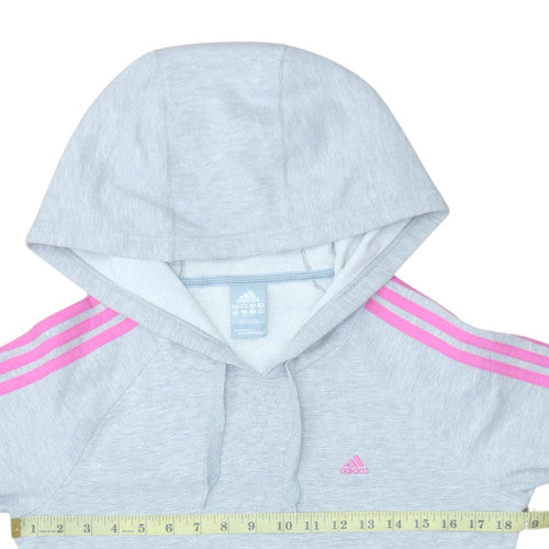 Adidas Womens Grey Hoodie Size 12 Pullover with Pink Stripes