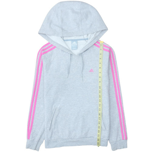 Adidas Womens Grey Hoodie Size 12 Pullover with Pink Stripes