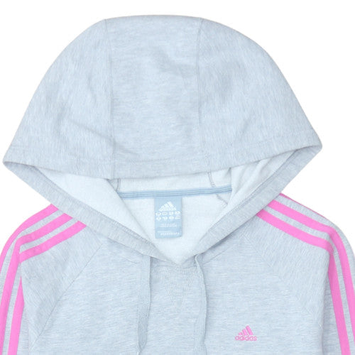 Adidas Womens Grey Hoodie Size 12 Pullover with Pink Stripes