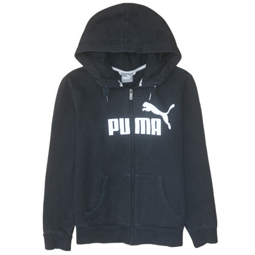 Puma Women's Black Full Zip Hoodie Size 14 L Logo Cotton Blend