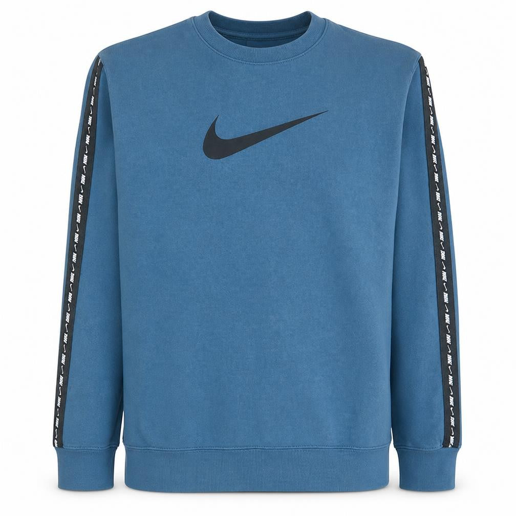 Front view of Nike Men's Blue Logo Crew Neck Pullover Sweatshirt, size S