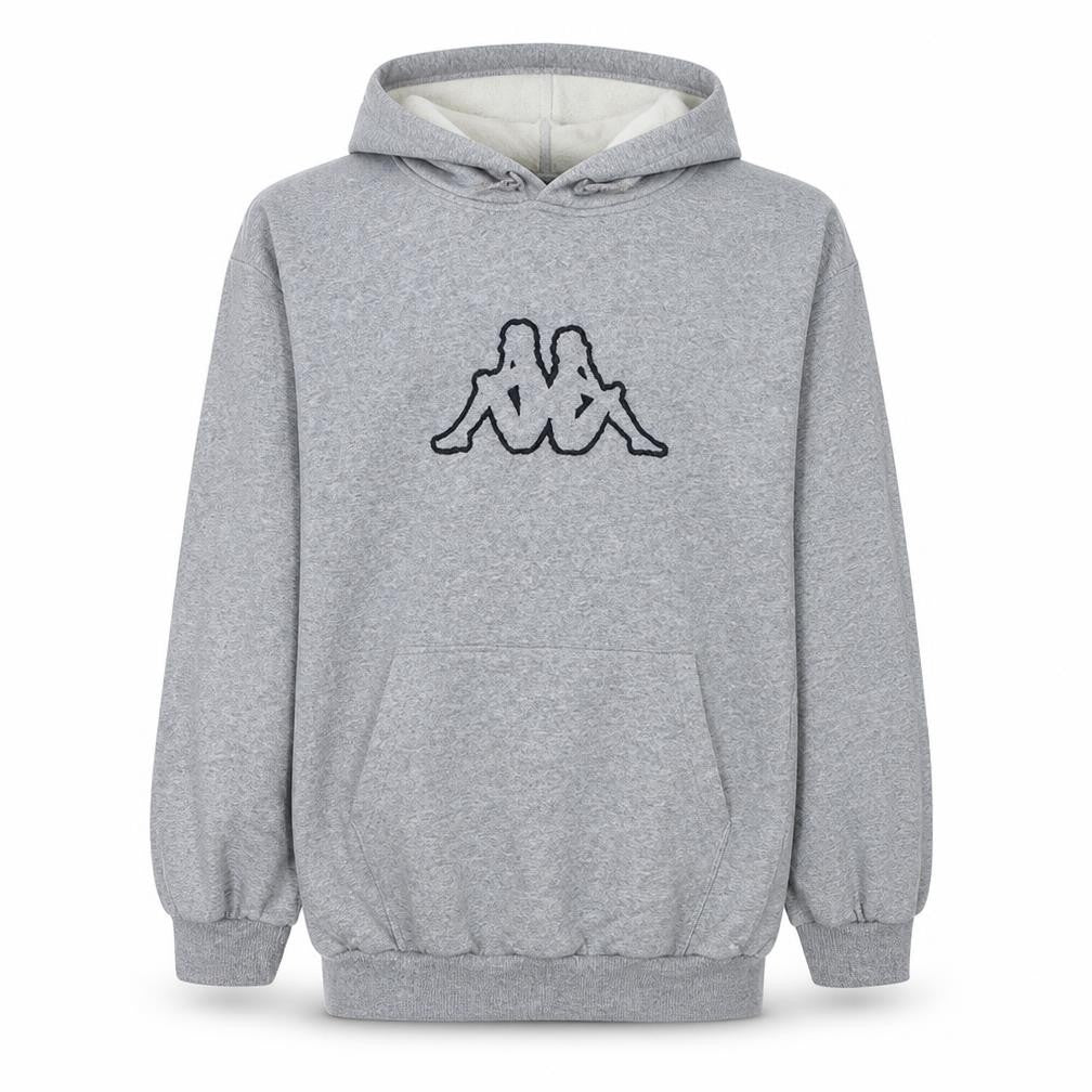 Front view of Kappa Men's Grey 2XL Pullover Hoodie with Logo Design