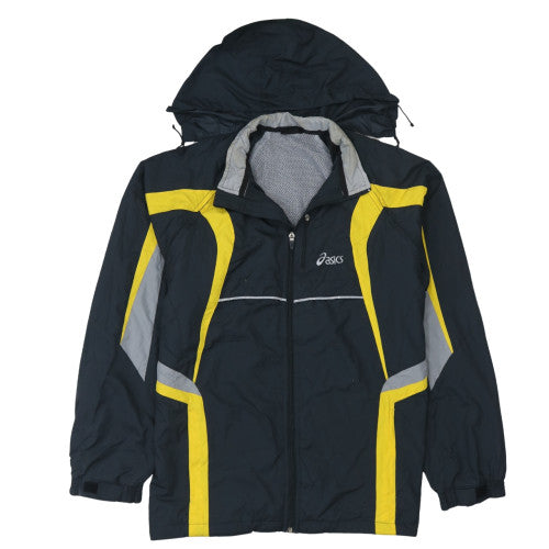 Asics Men's Black Yellow Hooded Windbreaker Jacket M