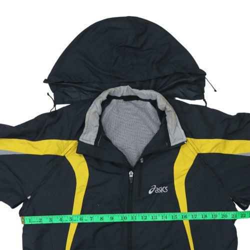 Asics Men's Black Yellow Hooded Windbreaker Jacket M