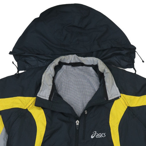 Asics Men's Black Yellow Hooded Windbreaker Jacket M