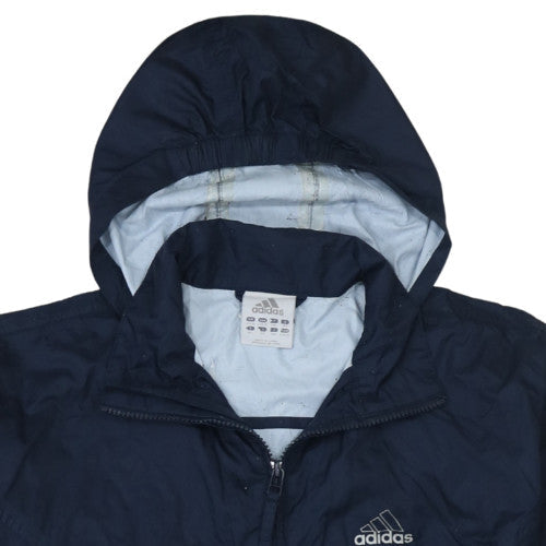 Adidas Womens Blue Hooded Windbreaker Jacket Size 14