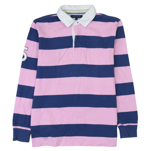 Tommy Hilfiger Men's Pink Navy Striped Rugby Sweatshirt L