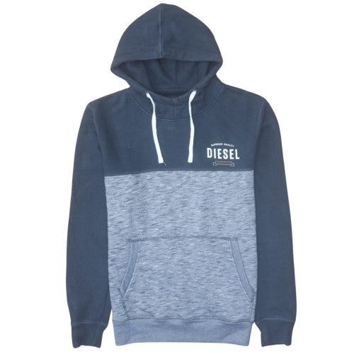 Diesel Men Blue Pullover Hoodie L Fleece Cotton Blend Logo