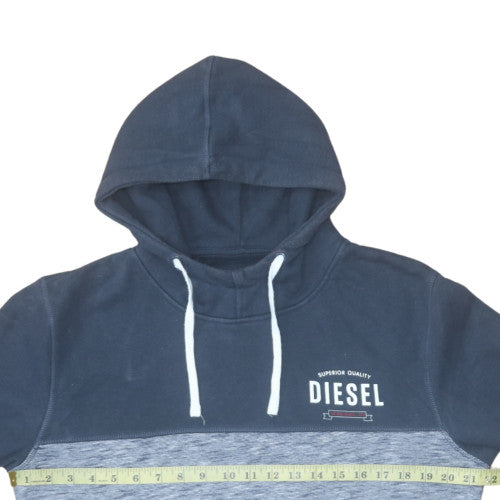 Diesel Men Blue Pullover Hoodie L Fleece Cotton Blend Logo