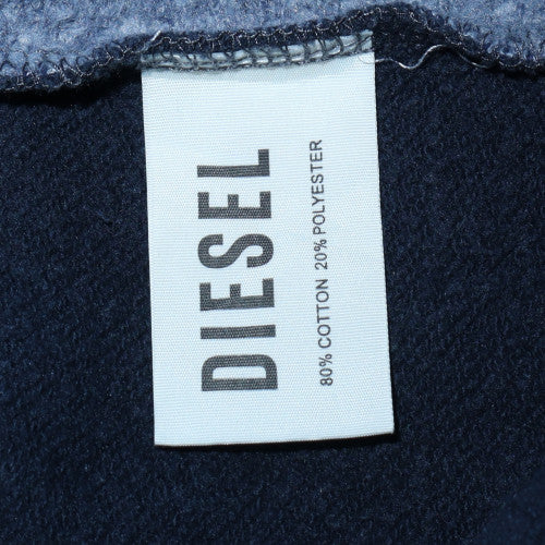Diesel Men Blue Pullover Hoodie L Fleece Cotton Blend Logo
