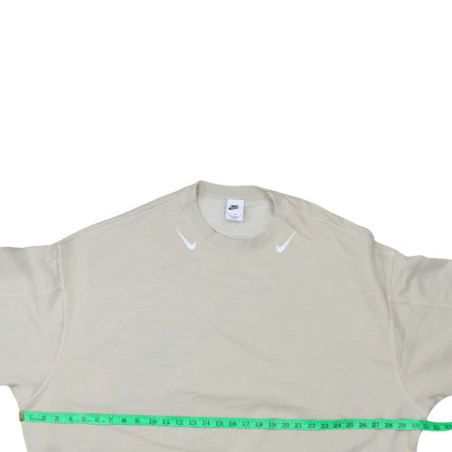Nike Women Beige Cotton Blend Crew Neck Pullover Sweatshirt M