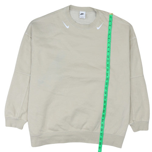 Nike Women Beige Cotton Blend Crew Neck Pullover Sweatshirt M