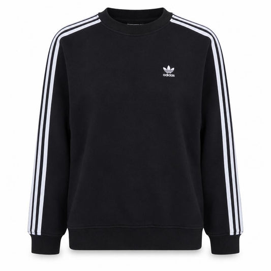 Front view of Adidas Women Black XS Pullover Sweatshirt Crew Neck Classic Logo