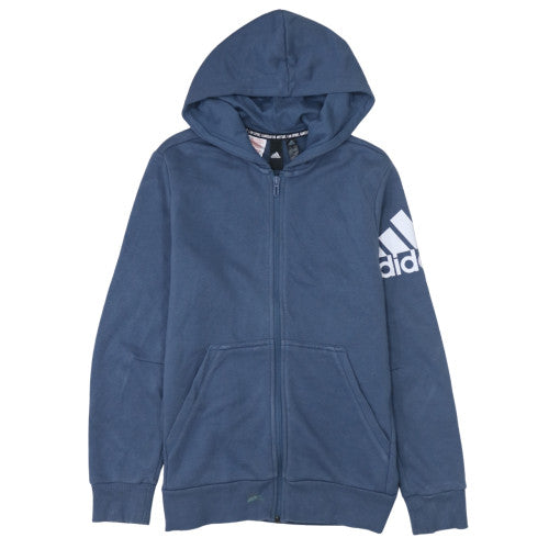 Adidas Boys Blue Full Zip Hoodie 13-14 Years Regular Fit Sportswear