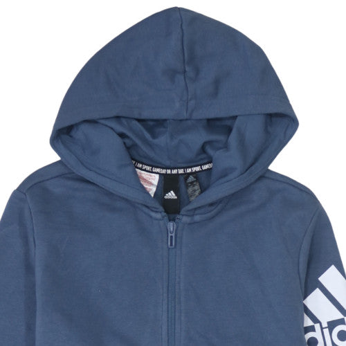Adidas Boys Blue Full Zip Hoodie 13-14 Years Regular Fit Sportswear