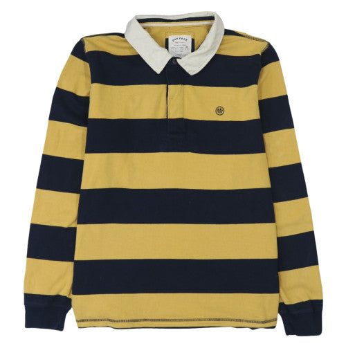 Fat Face Men's Yellow & Navy Striped XL Collared Rugby Sweatshirt