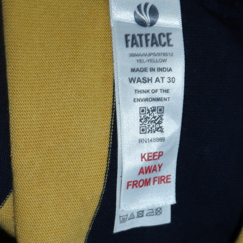Fat Face Men's Yellow & Navy Striped XL Collared Rugby Sweatshirt