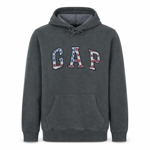 GAP Men's Grey Logo Pullover Hoodie Size M Fleece USA Graphic