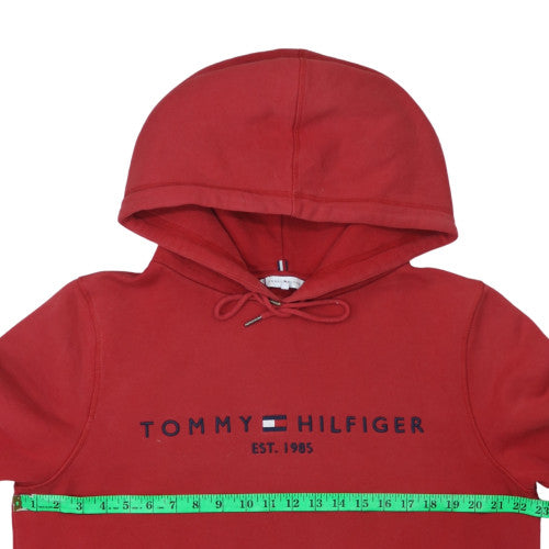 Tommy Hilfiger Men's Red Pullover Hoodie M Logo Fleece Sweatshirt