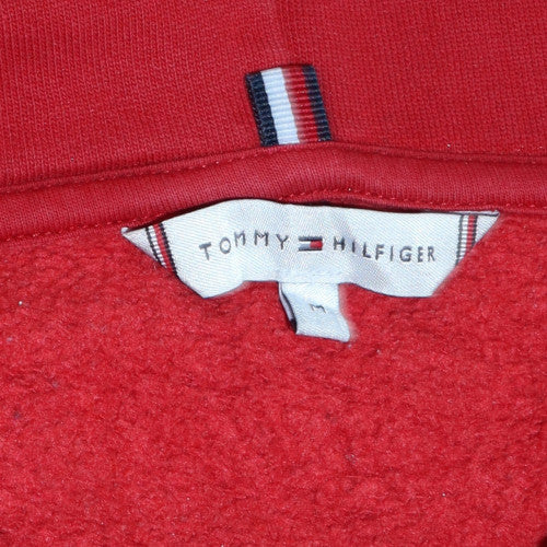 Tommy Hilfiger Men's Red Pullover Hoodie M Logo Fleece Sweatshirt